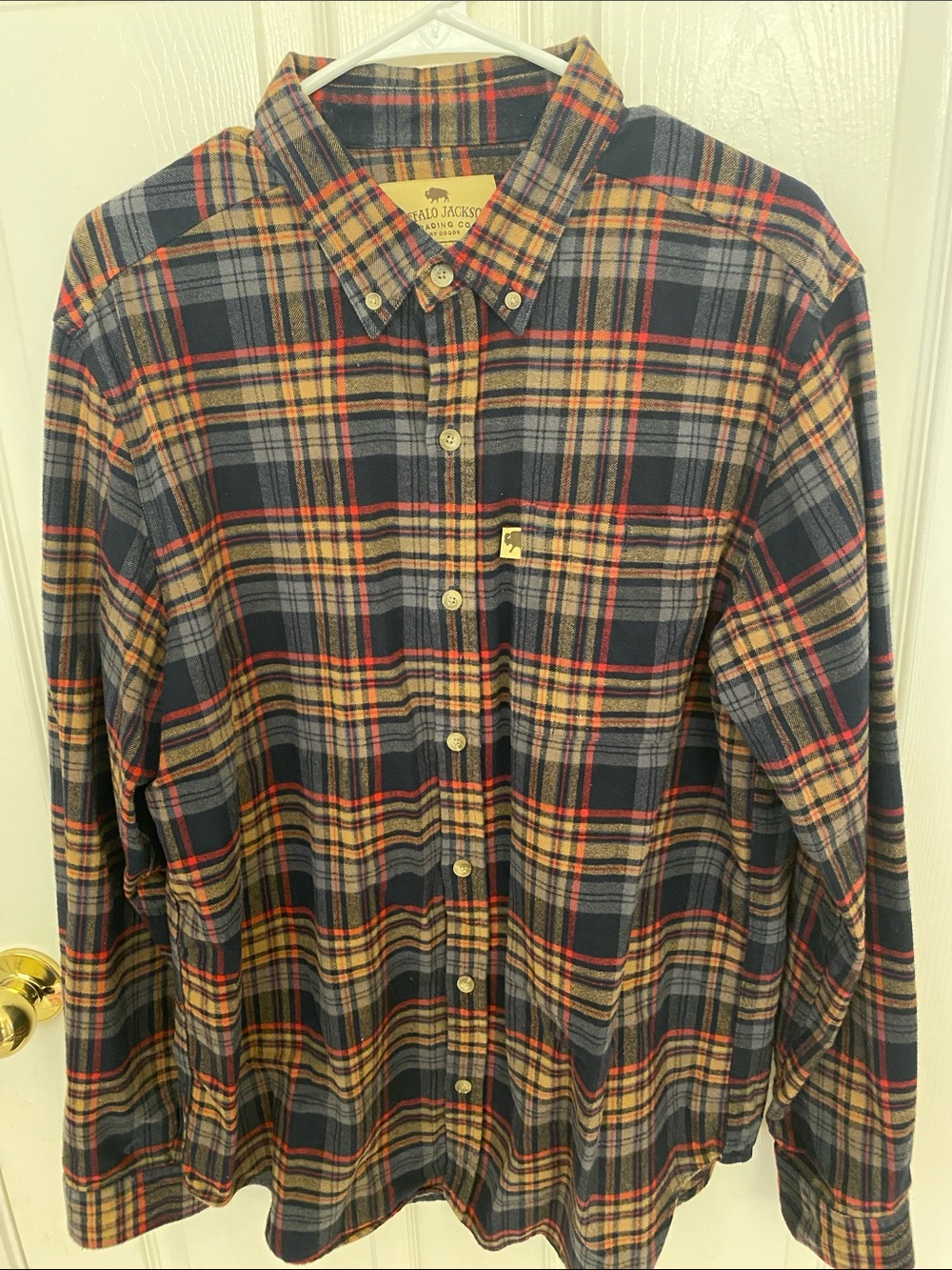 Buffalo Jackson Men's Navy, Yellow & Red Plaid Button-Down Shirt